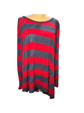 LuLaRoe Red Gray Striped Irma Tunic Top, High Low Long Sleeve, Plus Size 3XL